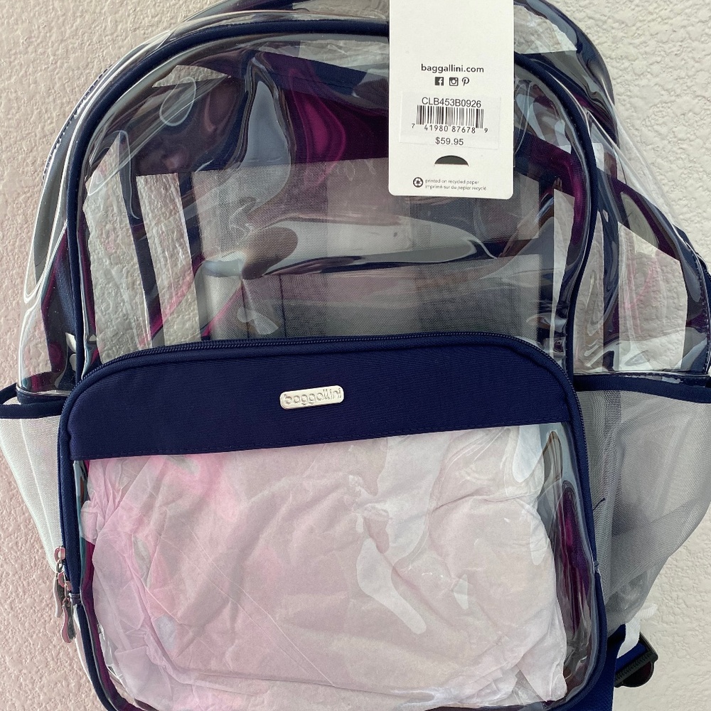 Baggallini Clear Backpack-Navy Blue NWT